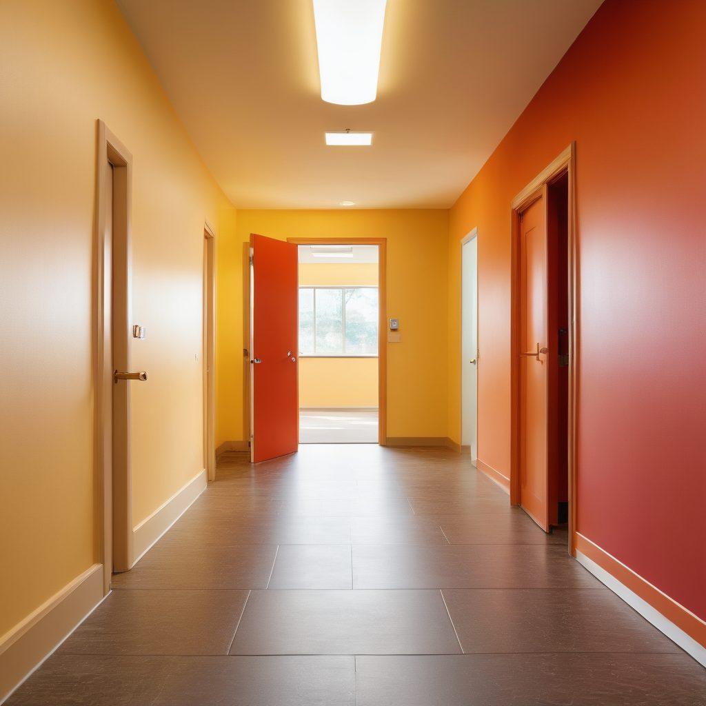 A pathway leading to a bright, open door symbolizing opportunities in rehabilitation. Alongside the path, diverse individuals engaging in various rehabilitation activities, like physical therapy or mental wellness workshops. Above, a soft glowing light representing guidance and support, while insurance icons subtly blend into the background. The atmosphere is hopeful and uplifting. vibrant colors. super-realistic. airy background.